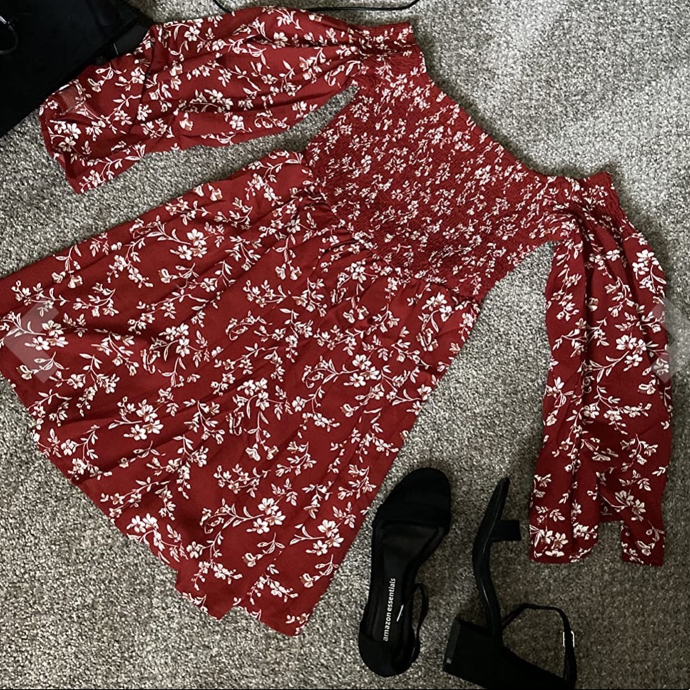 Floral Long Sleeve Off Shoulder Casual Mini Dress